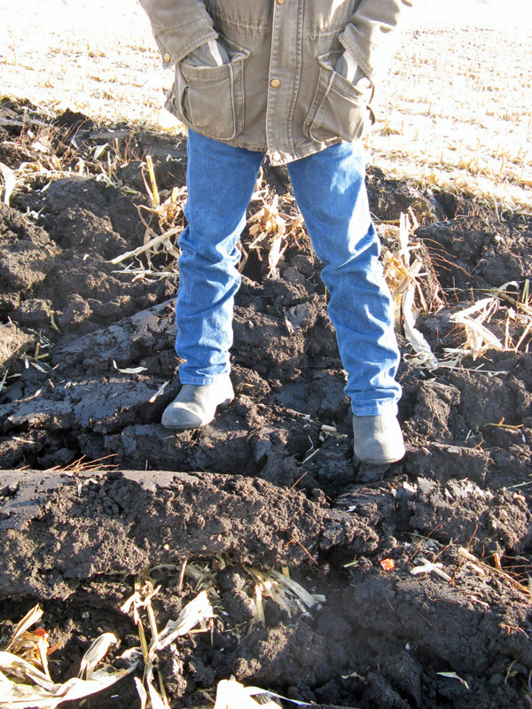 person standing on cloddy, clumpy soil.