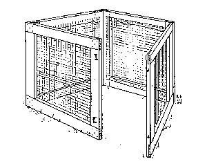 Black and white drawing of portable wood and wire composting bin