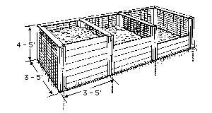 Black and white drawing of three chambered compost bin