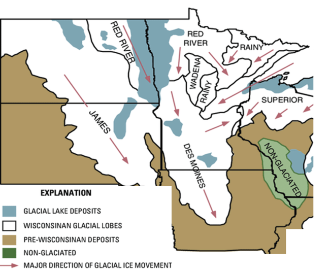 glacial geographic map of Upper Midwest