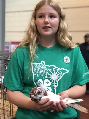 4-H youth holding Brunner Poulter pigeon