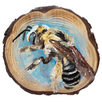 Oil on wood painting of brown-winged long-horned bee.