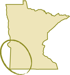 map of Minnesota with circle over southwest region of the state